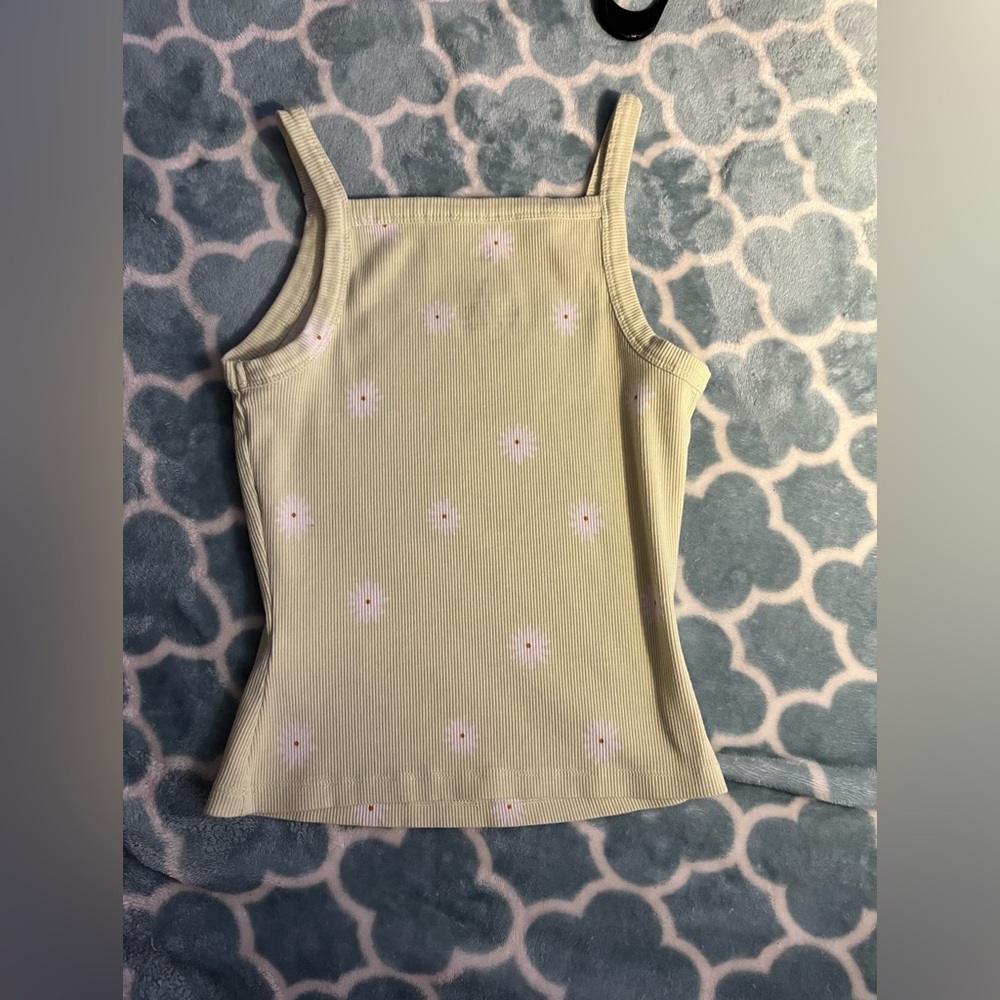 Green tank top with white flowers